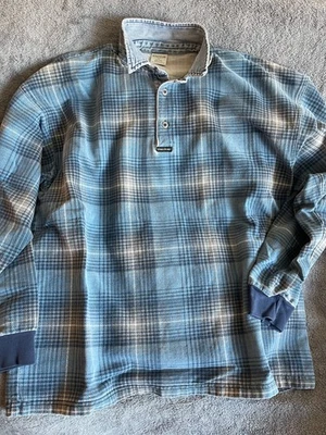 Vintage Structure Flannel Shirt L Blue Plaid Denim Collar Made in USA 90s - Image 1 of 4