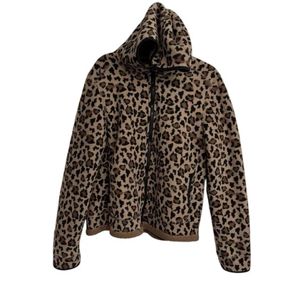 Chaqueta con Capucha de Vellón Estampado de Leopardo Marrón Glory Desteñido Forro Sherpa Cremallera Completa Talla M Foto 1 de 4