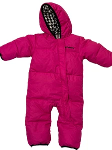 Columbia Snow Suit Baby size 6-12 Months Down Filled pink/black zip up - Picture 1 of 12