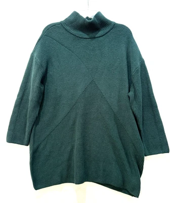 Talbots Plus Size 2X Green Ribbed 3/4 Sleeve Mixed Stitch Turtleneck Sweater - Image 1 of 4