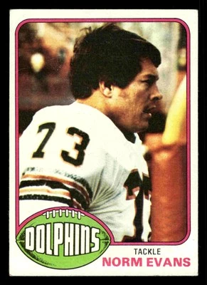1976 Topps Norm Evans #492 - Miami Dolphins - Image 1 of 2