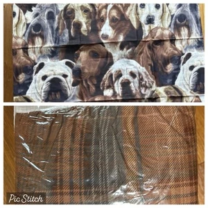 Vintage 2 Fabric Dog All Over Print Pillow Shams Cover W/ Plaid Bedskirt Queen - Picture 1 of 19