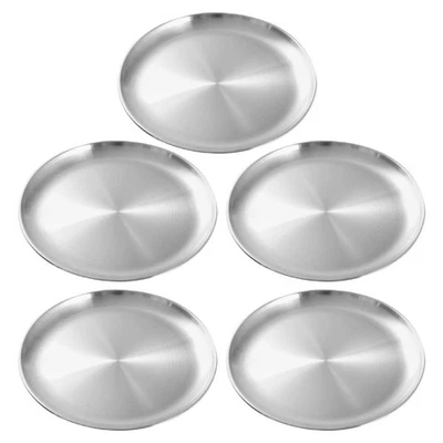  5 Pcs Lastra Acciaio Inox Piatto Rotondo Di Pollo Vassoio Per Alimenti - Immagine 1 di 4