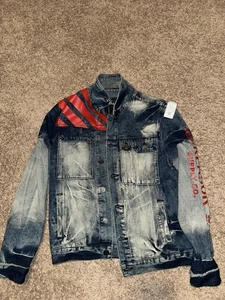 Reason Denim Trucker Jacket Mens Medium Blue Jean Pockets Metal Button - Picture 1 of 19