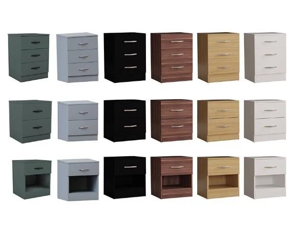 Riano Bedside Chest 1 2 3 Drawer Wood Bedroom Storage Furniture Cabinet Unit - Image 1 of 1