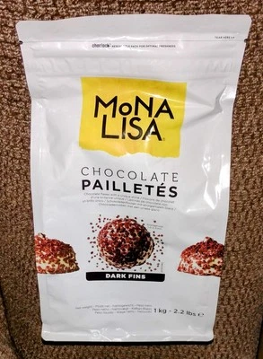 Mona Lisa Dark Chocolate Pailletes Fins 2.2 LB BAG 40.9 % CACAO Dessert Garnish - Image 1 of 2