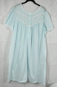 Merville L light blue cotton made in USA short sleeve nightgown 3 button front - Picture 1 of 3