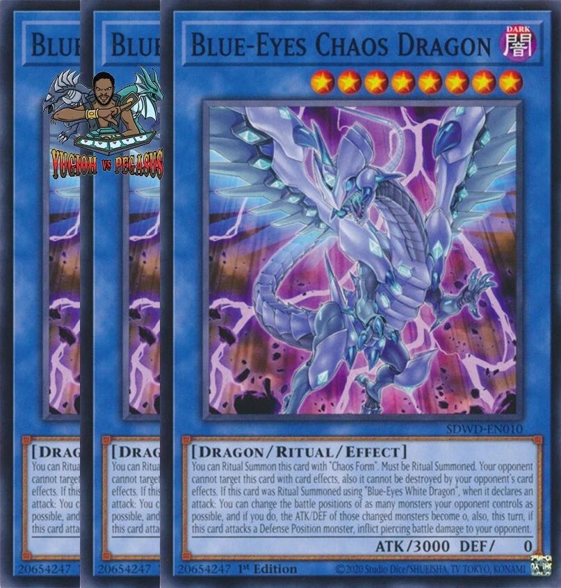 Yugioh! 3x Blue-Eyes Chaos Dragon SDWD-EN010 Common NM - Image 1 of 1