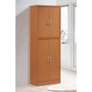 Kitchen Pantry 4-Door Cabinet Cherry Finish Removable/Adjustable Shelves NEW - Picture 1 of 11