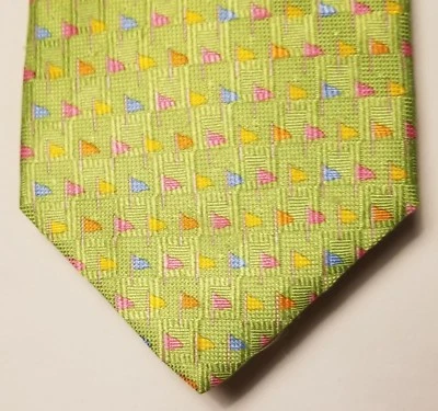 TALBOTS PARA HOMBRES AZUL LIMA ROSA AMARILLO "BANDERA AGUJERO 19" DISEÑO SEDA CORBATA ROPA PARA EL CUELLO EE. UU. Foto 1 de 4