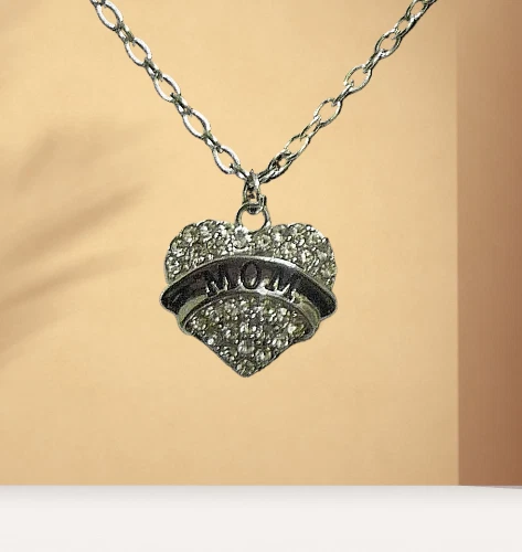 Halskette Muttertag Anhänger MOM Herz  Mama Liebe Love silber Strass Geschenk - Bild 1 von 4