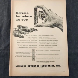 Licensed Beverage Industries Here's a Tax Return To You 1948 Vintage Print Ad - Picture 1 of 5