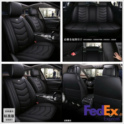 Black PU Leather Auto Car 5-Seat Covers Front+Rear Full Set All Seasons US Stock - Imagem 1 de 4