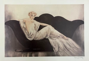 Love Seat by Louis Icart Rare Art Print Female on Sofa 19x27.5 - Picture 1 of 7