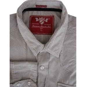 TWO STONED Shirt Mens 16 L Grey & White Check MUSCLE FIT - Picture 1 of 12