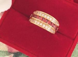 Vintage Jewellery Gold Ring with Rubies White Sapphires Antique Deco Jewelry - Picture 1 of 9