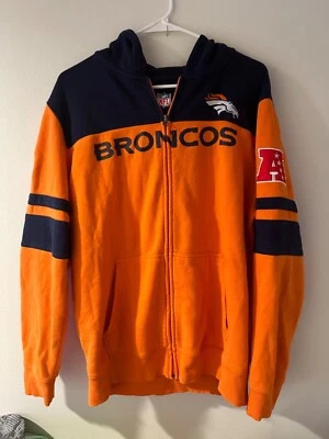Denver Broncos Men's Full Zip Hoodie Sweatshirt Size Large NFL Orange Blue - Image 1 of 4