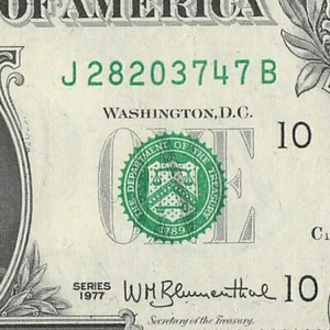1977 Kansas City One Dollar Bill J28203747B C1163 Back Plate 2420 Crisp UNC - Picture 1 of 11