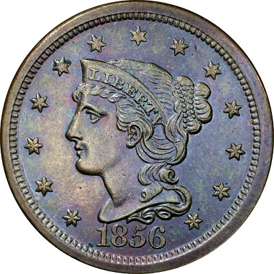 1856 Large Cent N-5 Slanted 5 Beautiful Natural Toning - Image 1 of 2