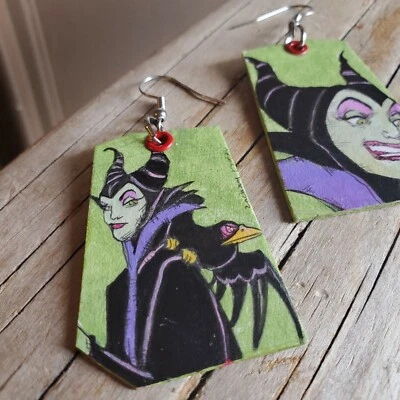 Artisan Made Maleficent Hand Painted charm Earrings, Sleeping Beauty jewelry - Image 1 of 4