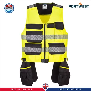 Portwest PW3 Hi-Vis Werkzeug Weste Klasse 1 Holster Tasche leichte Sicherheit Arbeitskleidung - Bild 1 von 12