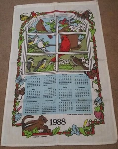 1988 Retro Kitchen Tea Towel National Wildlife Federation Birds & Butterfles  - Picture 1 of 7