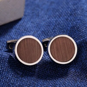 18K Rose/White Gold Filled Round Shaped Brown Face Charming Men`s Cufflinks - Picture 1 of 8