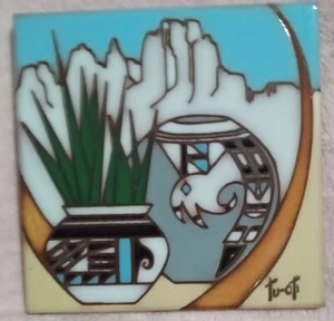 Earthtones Southwestern Design Ceramic Tile Vintage 1990 Signed - Picture 1 of 2