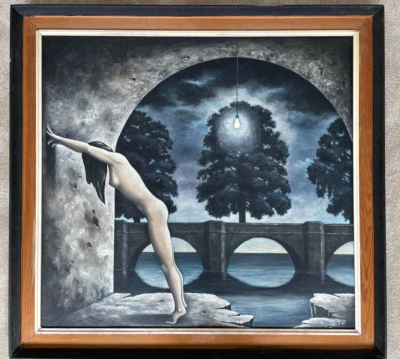 MICHAEL HASTED - HUGE ORIGINAL SURREALIST OIL - NUDE WOMAN SURREALISM - TITLED - Image 1 of 4