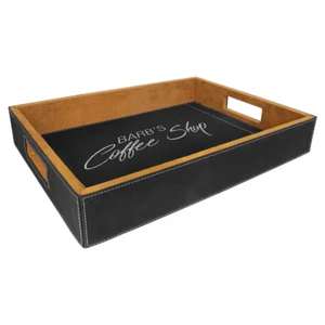 Personalized 16″ x 12″ Black/Silver Laserable Leatherette Serving Tray - Picture 1 of 1