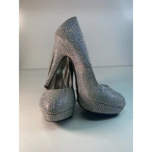 Pierre Dumas Womens Platform Stiletto Heels Shoes Silver Sexy Rhinestones 9 - Picture 1 of 6