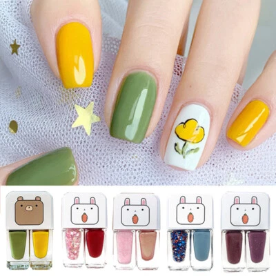 Water-based Nail Polish Set Two Bottles No-bake Set Bright Scrub Can Tear~ - Imagen 1 de 4
