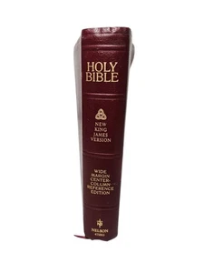 Holy Bible NKJV Wide Margin Reference Ed. Nelson 475BG Bonded Leather Burgundy - Picture 1 of 18