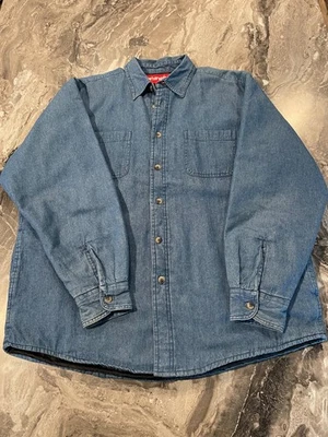 Jaqueta Wrangler masculina jeans com botões forro acolchoado com bolsos, cabide G - Imagem 1 de 4