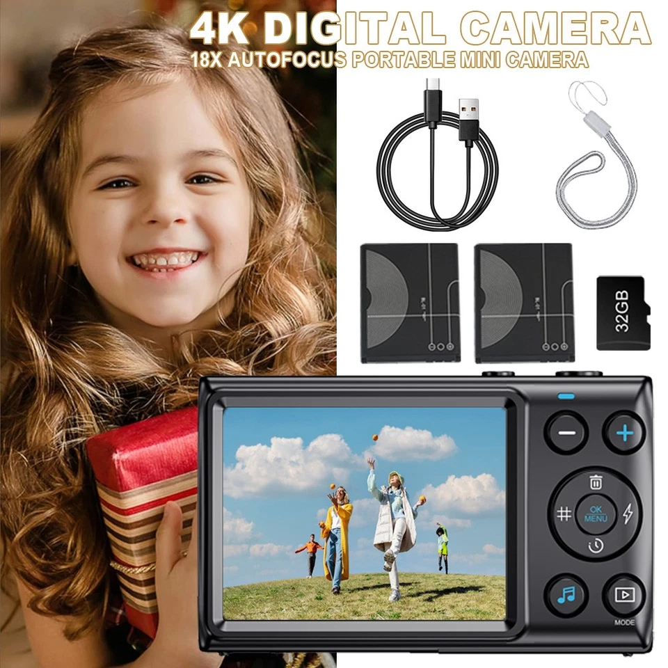 4K Digitalkamera 18X Fotokamera 64MP Fotoapparat Kompakte Kamera Digitalzoom 32G - Bild 1 von 4