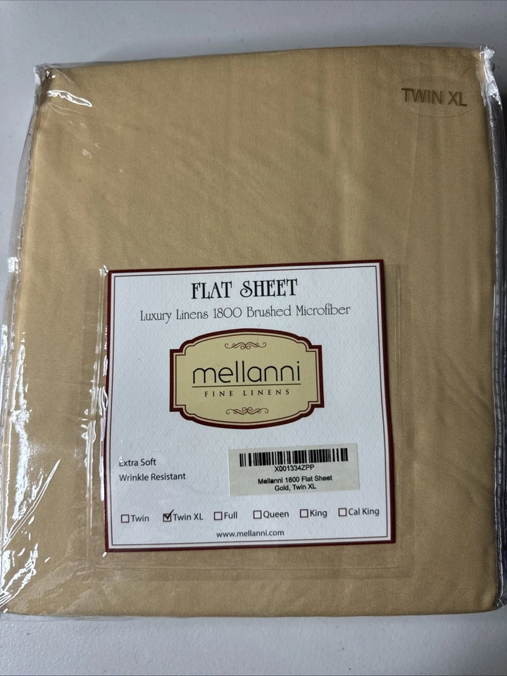Mellanni Twin Flat XL Bed Sheet Set 1800 One Piece Gold Brushed Micofiber New - Image 1 of 4