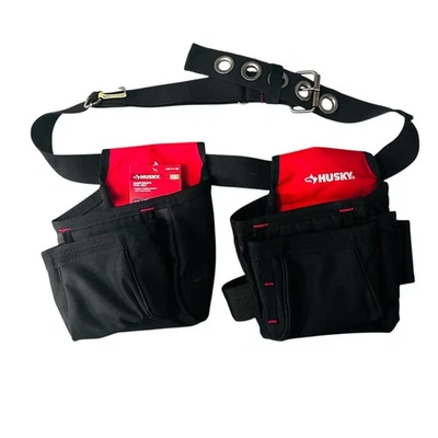 Husky 2 Bag Contractor Work Tool Belt Tool Storage Black Hammer Loop - Image 1 of 4