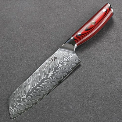 Japanese 7'' Santoku Knife Japan VG10 Damascus Steel Kitchen Chef Chief Knife - Image 1 of 4