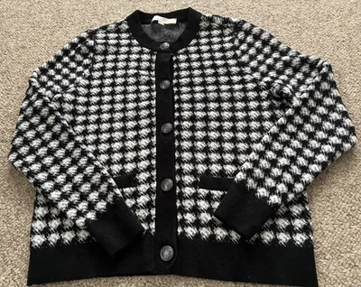 Blazer Chaqueta Ann Taylor Negro/Blanco/Plateado Talla Pequeña Mediana ¡Excelente Estado!  Foto 1 de 4