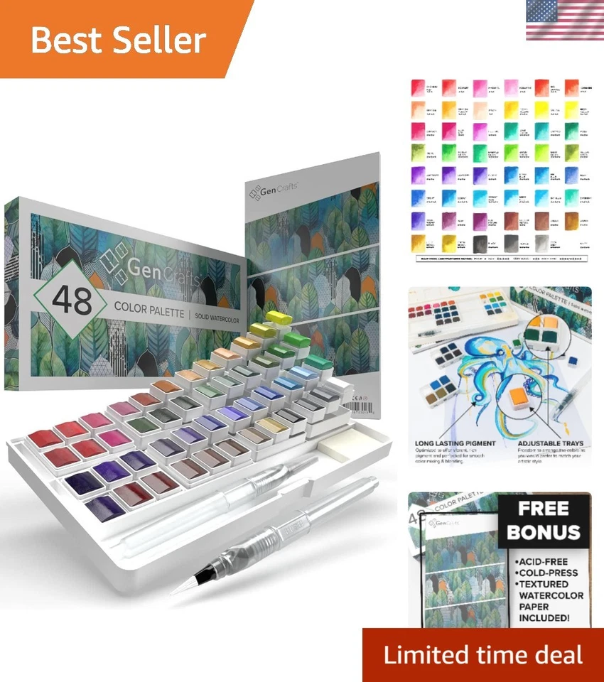 Watercolor Palette With Bonus Paper Pad Includes 48 Premium Colors 2 Refillable