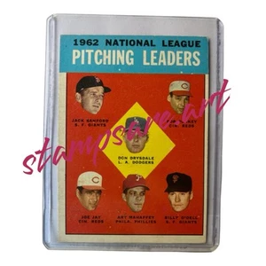 1963 Topps Baseball #7 1962 Líderes de lanzamiento de la Liga Nacional, Don Drysdale - Imagen 1 de 2