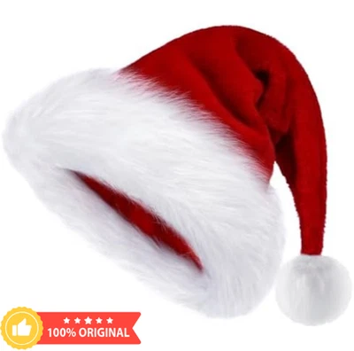 Sombrero de Papá Noel de Navidad Terciopelo Rojo Extra Grueso Peluche Navidad Sombrero para Adultos Foto 1 de 4