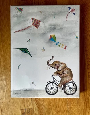 Canvas Art- Elephant on Bicycle& Kites whimsical Wall Art - Image 1 of 4