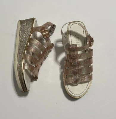 Sandalias de cuña JUSTICIA talla 3 de gelatina brillante zapatos de oro rosa niñas Foto 1 de 4