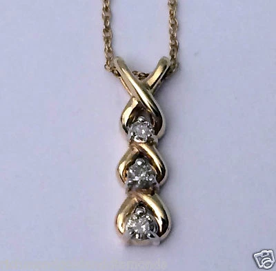 10k Yellow Gold Past Present Future Three 3 Stone bypass style Pendant Necklace - Image 1 of 4