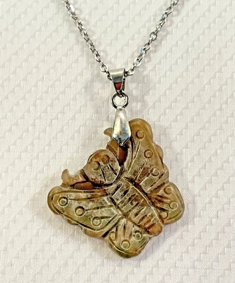 "Collar de piedras preciosas talladas en forma de polilla cadena de 18"" acero inoxidable piedra vintage NUEVO Foto 1 de 4