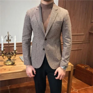 Hombres Pata de gallo Pata de perro Blazer Negocios Novio Baile de graduación Esmoquin Ocio Chaqueta Abrigo - Imagen 1 de 14