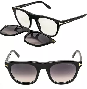 TOM FORD TF5895B 001 Black Magnetic Clip On Blue Block Optical Sunglasses 5895 - Picture 1 of 13