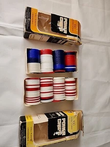 Interlocking Poker Chips 198 Total Red White Blue Plastic W Hoyle Navy Chips too - Picture 1 of 4