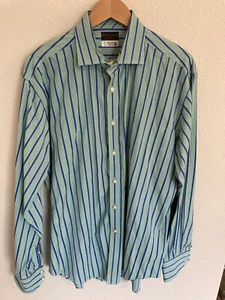 Thomas Dean Men's 100% Cotton Casual Button Down Size XL Green Blue EUC - Picture 1 of 10